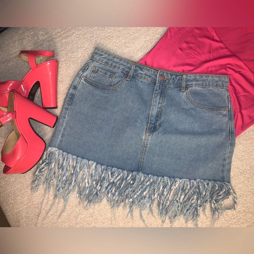 Forever21 Fringe Denim Mini Skirt